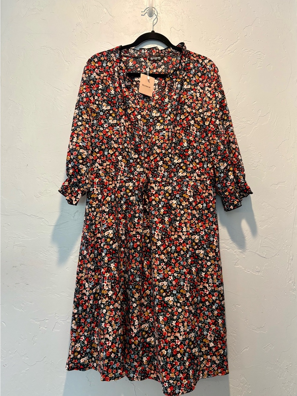 BloomChic Black Floral Button-Front Midi Dress